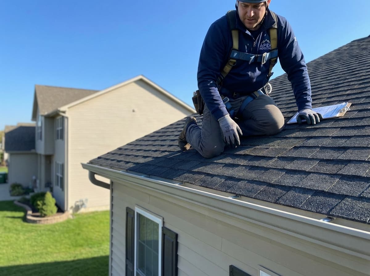 Roofing contractor on roof